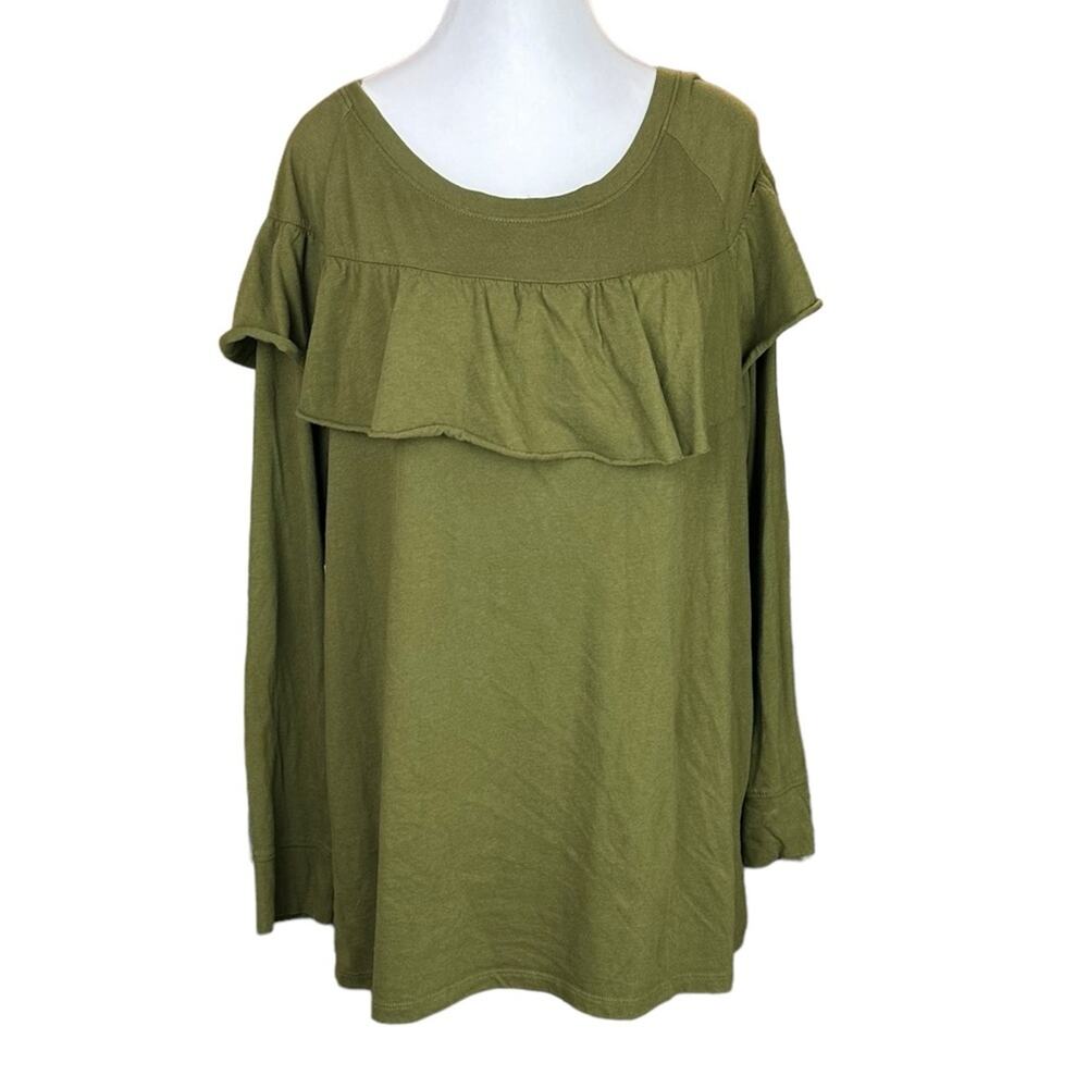 Lane Bryant Ruffle Long Sleeve Tee Shirt Top Olive Green Size 14/16